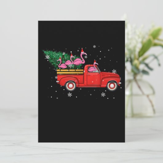 Flamingo Riding Red Truck Xmas Weihnachtsmannmütze Save The Date (Stehend Vorderseite)
