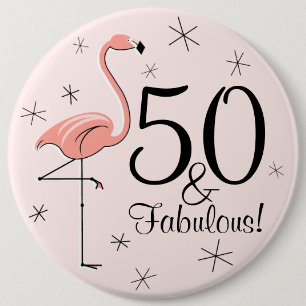 Flamingo-Rosa "50 und fabelhafte!" Knopf Button