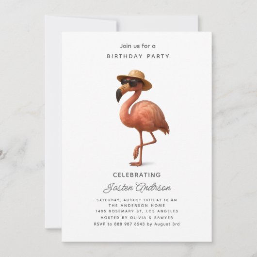 Flamingo-Rosa Blumen Geburtstagsfeier Einladung (Vorderseite)