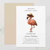 Flamingo-Rosa Blumen Geburtstagsfeier Einladung (Vorne/Hinten)