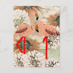 Flamingo Rosa Blüten Tropische Blätter Glitter Feiertagspostkarte