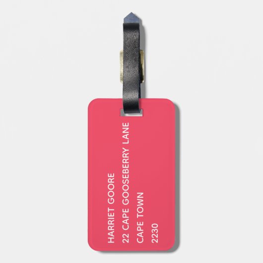 Flamingo rosa Farbname Gepäckanhänger (Rückseite vertikal)