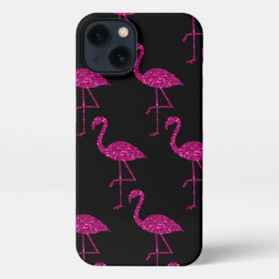 Flamingo rosa Glitter Funkeln Muster schwarz iPhone 13 Hülle