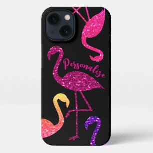 Flamingo rosa Glitter funkelt Personalisieren schw iPhone 13 Hülle