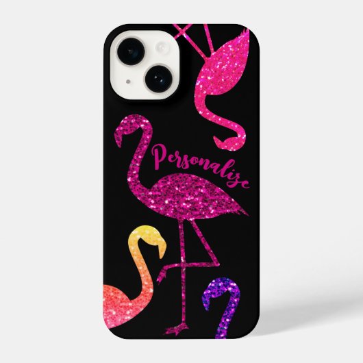 Flamingo rosa Glitzer Glitzern Personalisieren Sch iPhone Hülle (Rückseite)