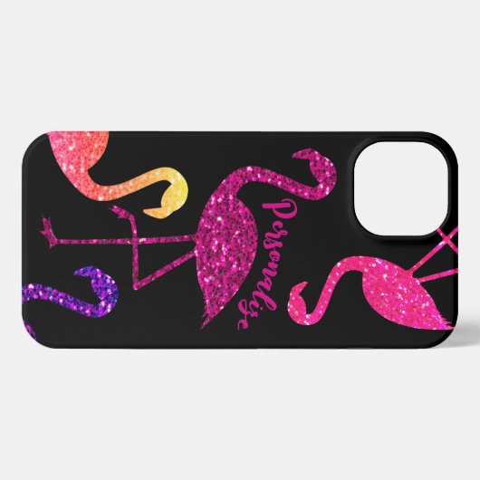 Flamingo rosa Glitzer Glitzern Personalisieren Sch iPhone Hülle (Rückseite (Horizontal))