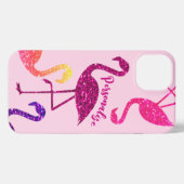 Flamingo rosa Glitzer Glitzern Personalize iPhone Hülle (Rückseite (Horizontal))