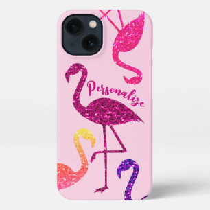 Flamingo rosa Glitzer Glitzern Personalize iPhone 13 Hülle