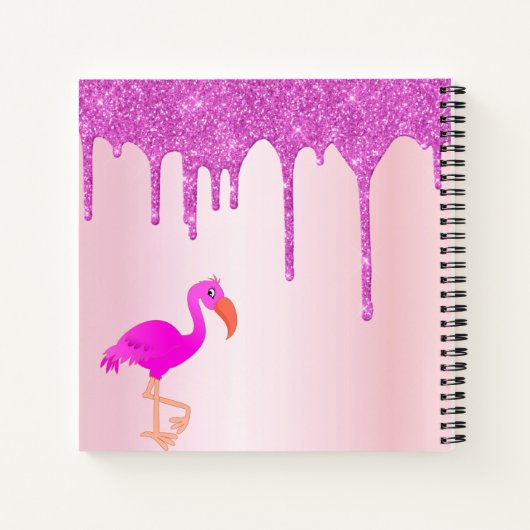 Flamingo rosa Glitzer Tropfen Name Mädchen Notizblock (Rückseite)