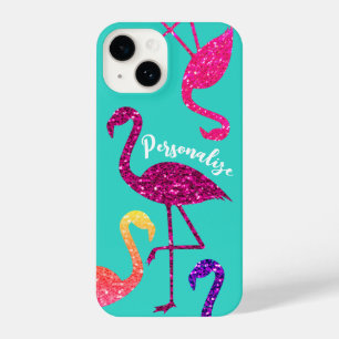 Flamingo rosa Glitzern Türkis personalisieren iPhone 14 Hülle