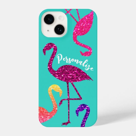 Flamingo rosa Glitzern Türkis personalisieren iPhone Hülle (Rückseite)