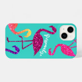 Flamingo rosa Glitzern Türkis personalisieren iPhone Hülle (Rückseite (Horizontal))