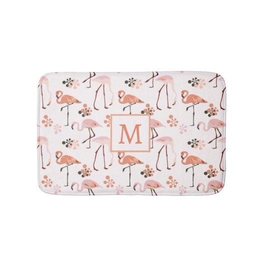 Flamingo Rosa Korallen-Monogramm-Muster Badematte (Vorderseite)