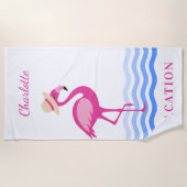 Flamingo rosa Meereswellen monogramm Urlaub Strandtuch (Vorderseite)