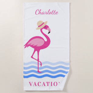 Flamingo rosa Meereswellen monogramm Urlaub Strandtuch