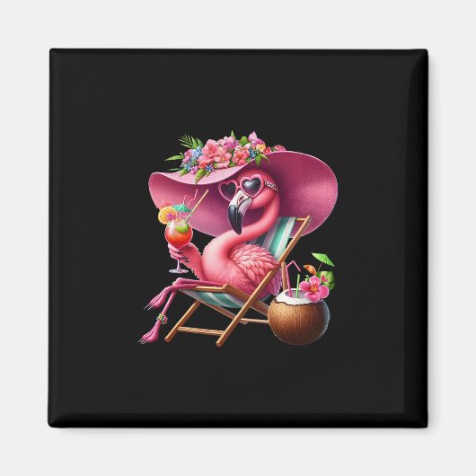 Flamingo Rosa Palmenbaum Tropischer Strand Sommerf Magnet (Vorne)