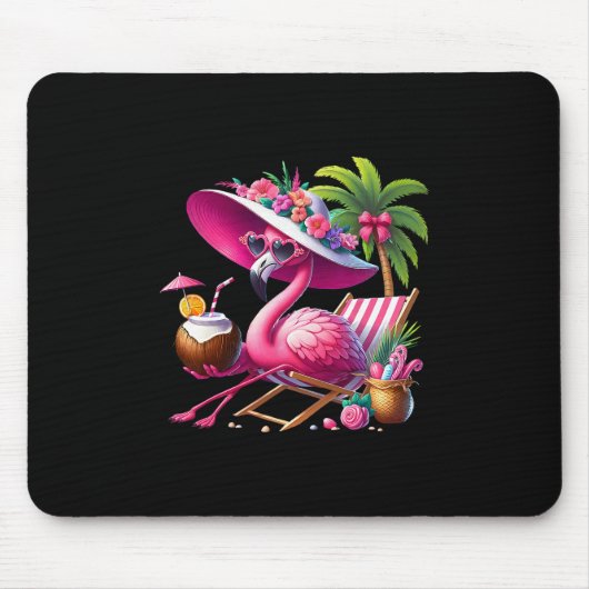Flamingo Rosa Palmenbaum Tropischer Strand Sommerf Mousepad (Vorne)