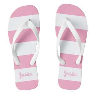 Flamingo Rosa und Weiße Streifen Personalisiert Badesandalen