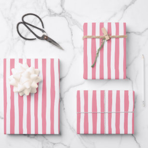 Flamingo-Rosa und Weiße unregelmäßige Streifen Geschenkpapier Set