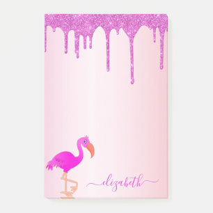 Flamingo Rose Gold lila Glitzer Tropfen Monogramm Post-it Klebezettel