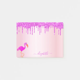 Flamingo Rose Gold lila Glitzer Tropfen Monogramm Post-it Klebezettel