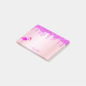 Flamingo Rose Gold lila Glitzer Tropfen Monogramm Post-it Klebezettel (angewinkelt)
