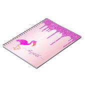 Flamingo Rose Gold lila Glitzer Tropfen Name Notizblock (Linke Seite)