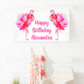 Flamingo Rose Happy Birthday Party Banner (Insitu)