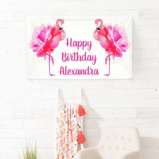 Flamingo Rose Happy Birthday Party Banner (Insitu)