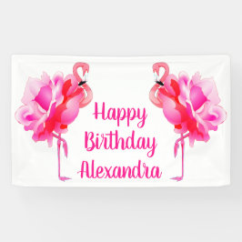 Flamingo Rose Happy Birthday Party Banner