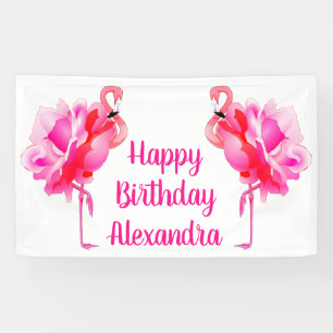 Flamingo Rose Happy Birthday Party Banner