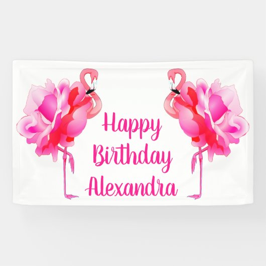 Flamingo Rose Happy Birthday Party Banner (Horizontal)