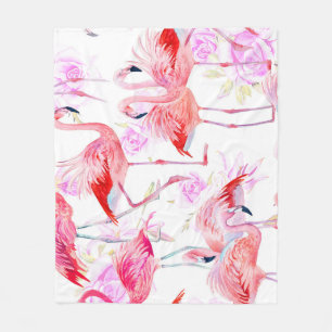 Flamingo Rose: Wasserfarbe Vogel Floral Fleecedecke