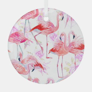 Flamingo Rose: Wasserfarbe Vogel Floral Ornament Aus Glas