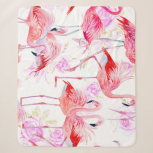 Flamingo Rose: Wasserfarben-Vogel-Blumen Sherpadecke