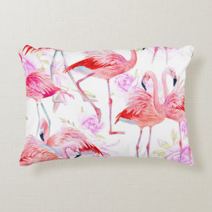 Flamingo Rose: Watercolor Bird Floral Dekokissen