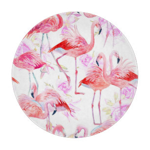 Flamingo Rose: Watercolor Bird Floral Schneidebrett