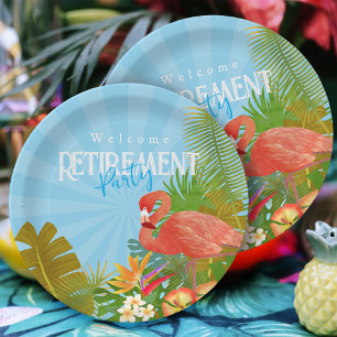 Flamingo Ruhestand Blau Pappteller