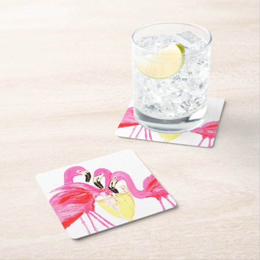 Flamingo"s im Weißen Wein Rechteckiger Pappuntersetzer (Vor Ort)