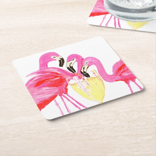 Flamingo"s im Weißen Wein Rechteckiger Pappuntersetzer (angewinkelt)