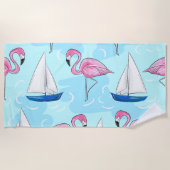 Flamingo Sailboat Preppy Strandtuch (Vorderseite)