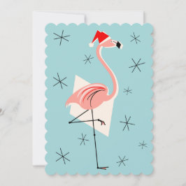 Flamingo Santa Blue Einladung Portrait