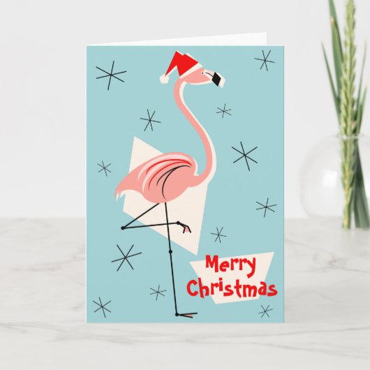 Flamingo Santa Blue Frohe Weihnachten (Vorderseite)