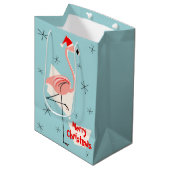 Flamingo Santa Blue Frohe Weihnachtsmittel Mittlere Geschenktüte (Vorderseite Schrägansicht)