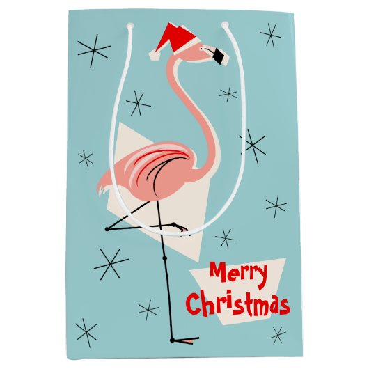 Flamingo Santa Blue Frohe Weihnachtsmittel Mittlere Geschenktüte (Vorderseite)