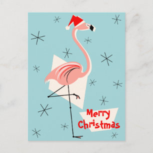 Flamingo Santa Blue Frory Weihnachtsportrait Feiertagspostkarte