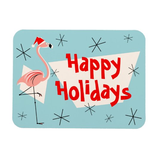 Flamingo Santa Blue Happy Holidays flexibel Magnet (Horizontal)