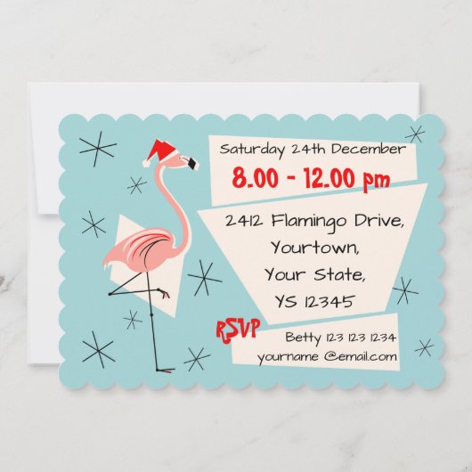 Flamingo Santa Blue, horizontal Einladung (Rückseite)