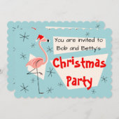 Flamingo Santa Blue, horizontal Einladung (Vorne/Hinten)