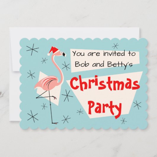 Flamingo Santa Blue, horizontal Einladung (Vorderseite)